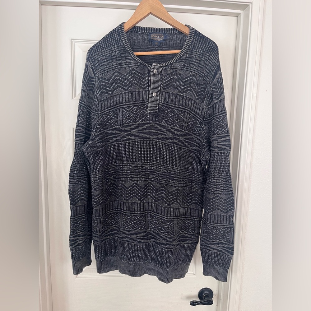 Pendleton 100% Cotton Sweater Men’s Size XL Grey Pattern Outdoor
